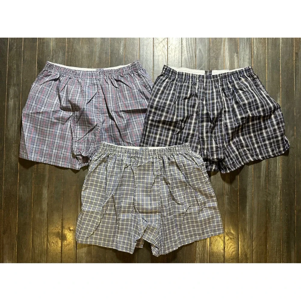 Power Club Mens Plaid Boxer Shorts 3 Pack Blue Navy Red Polyester Underwear
